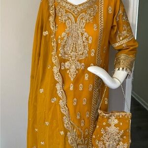 Elegant Gold Embroidered Dress